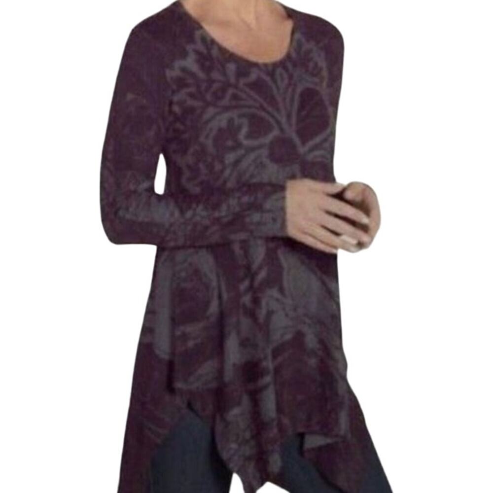Soft Surroundings Renaissance Swing Tunic Asymmetrical Hem Black Gray Medium